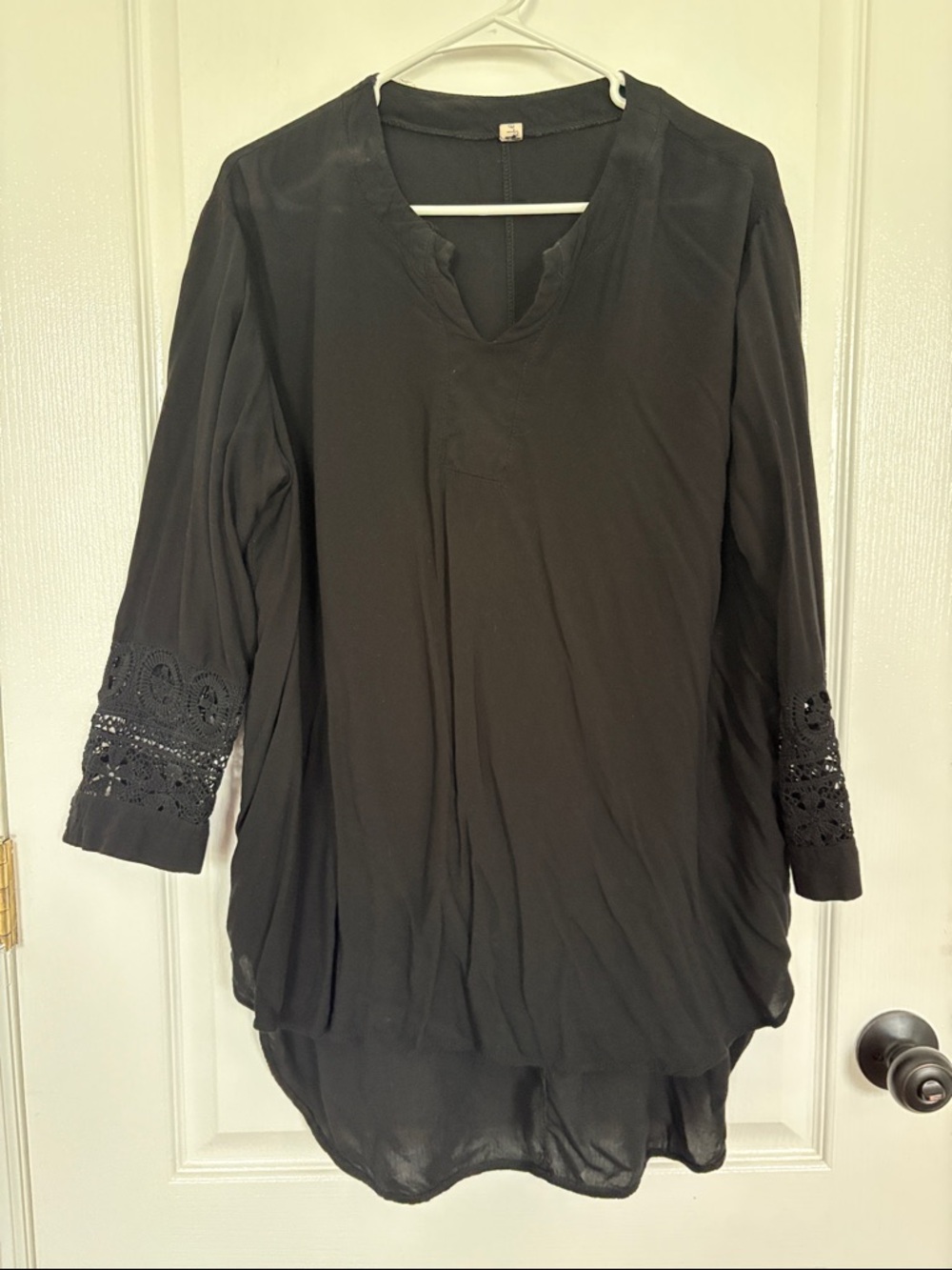 Leadingstar XLBlack Women's Crochet Sleeve Tunic Top - Classic Lightweight Style